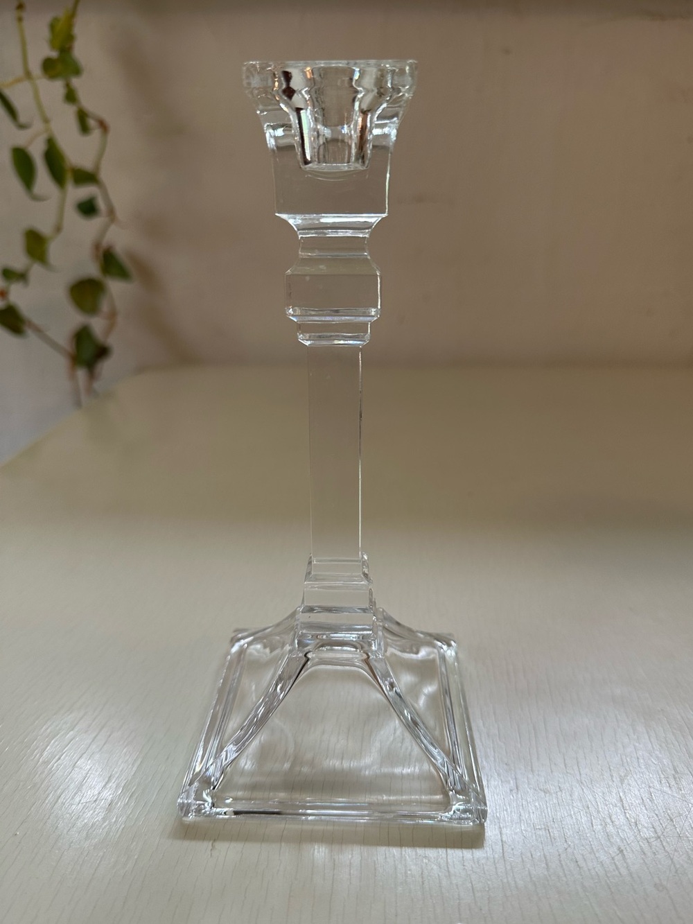 Federalist Style Crystal Art Deco Candlestick Candle Holder Square Base